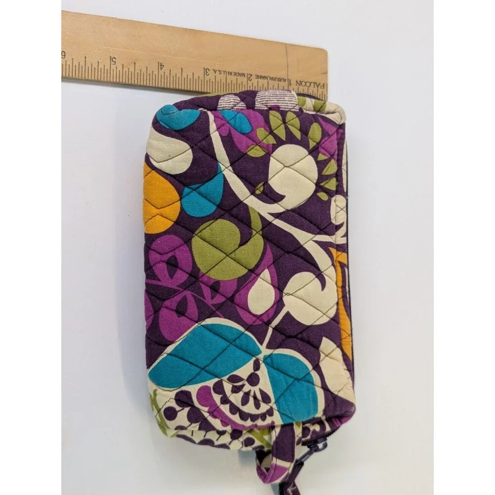 Vera Bradley Cosmetic Bag PLUM CRAZY Cotton Quilted Plastic Lined 9